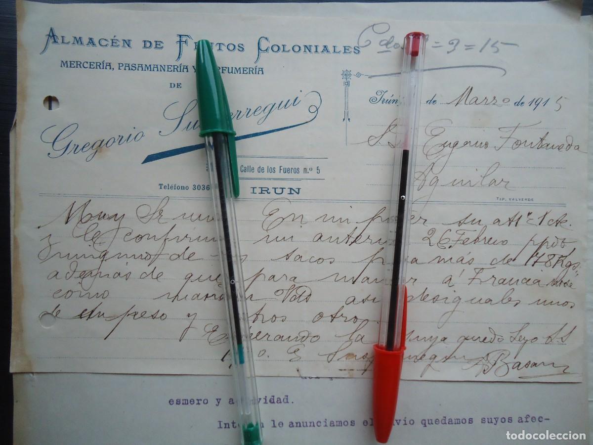 Facturas antiguas: frutos coloniales susperregui irun 1915 merceria perfumeria drogueria guipuzcoa irundarra aduana