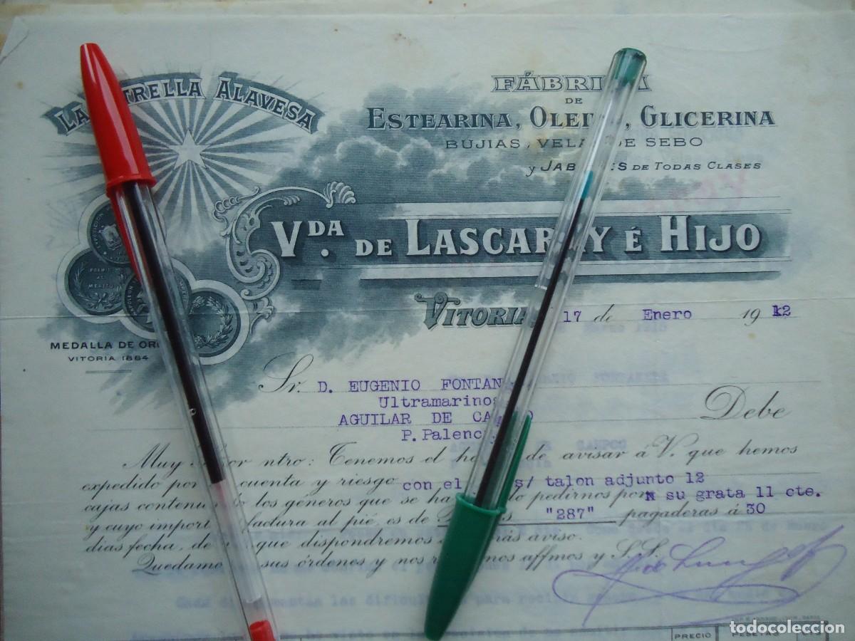 Facturas antiguas: estrella alavesa estearina oleira glicerina lascaray vitoria 1911 jabon vela cirios alava vitoriano