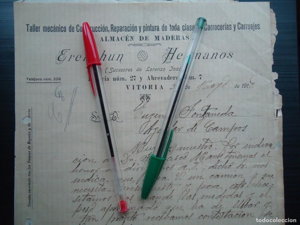 Facturas antiguas: erenchun vitoria 1918 carruajes carrocerias carros maderas mecanica construccion pintura alaves
