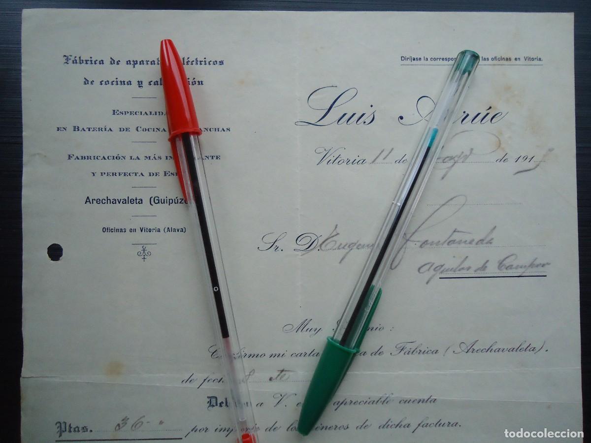 Facturas antiguas: luis arrue aparatos electricos cocina calefaccion vitoria 1915 fabrica arechavaleta guipuzcoa cocina
