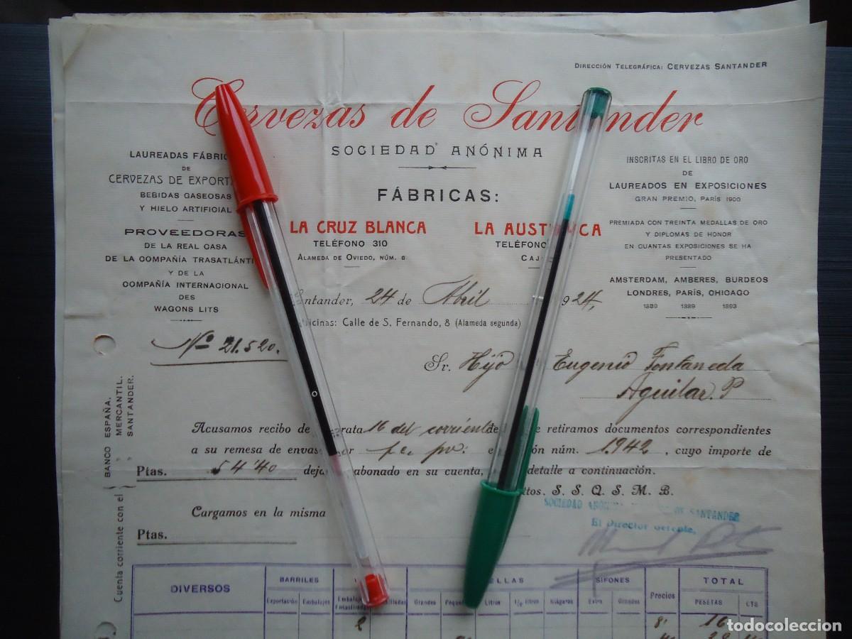 Facturas antiguas: cervezas santander 1924 gaseosa hielo cantabria monta&ntilde;esa santanderino proveedor real casa cantabra