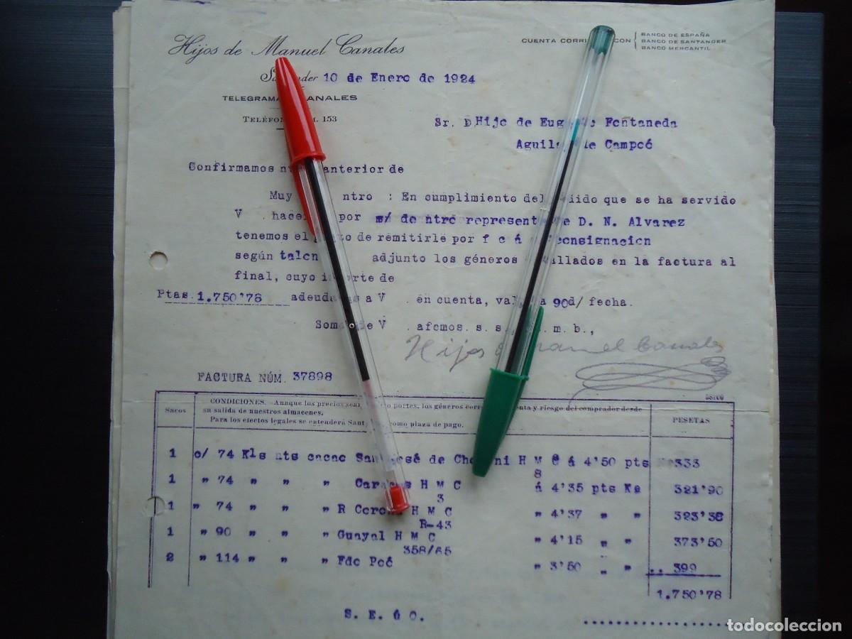 Facturas antiguas: ultramarinos coloniales santander 1924 cacao chocolate dulce reposteria cantabria monta&ntilde;esa cantabra