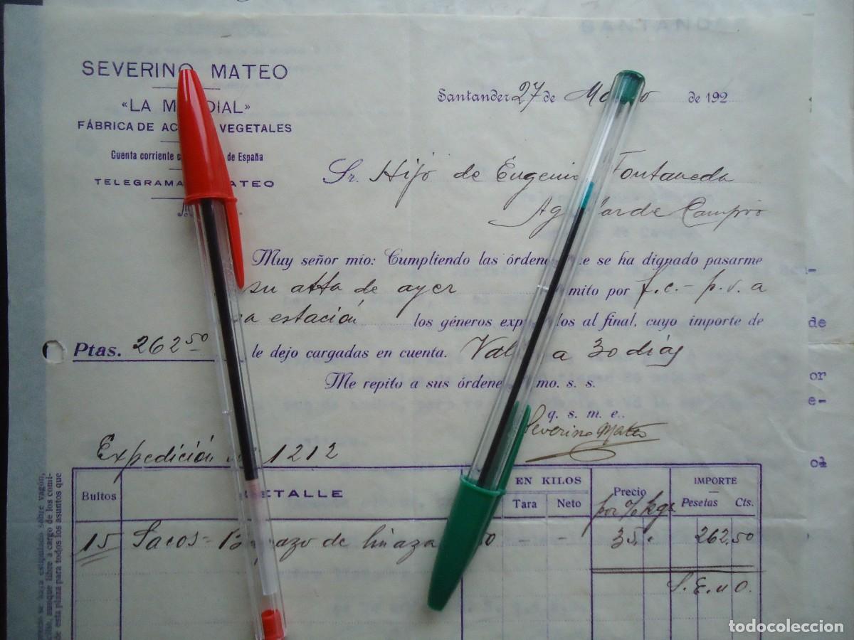 Facturas antiguas: ultramarinos la mundial santander 1924 aceite vegetal oliva cantabria monta&ntilde;esa cantabra