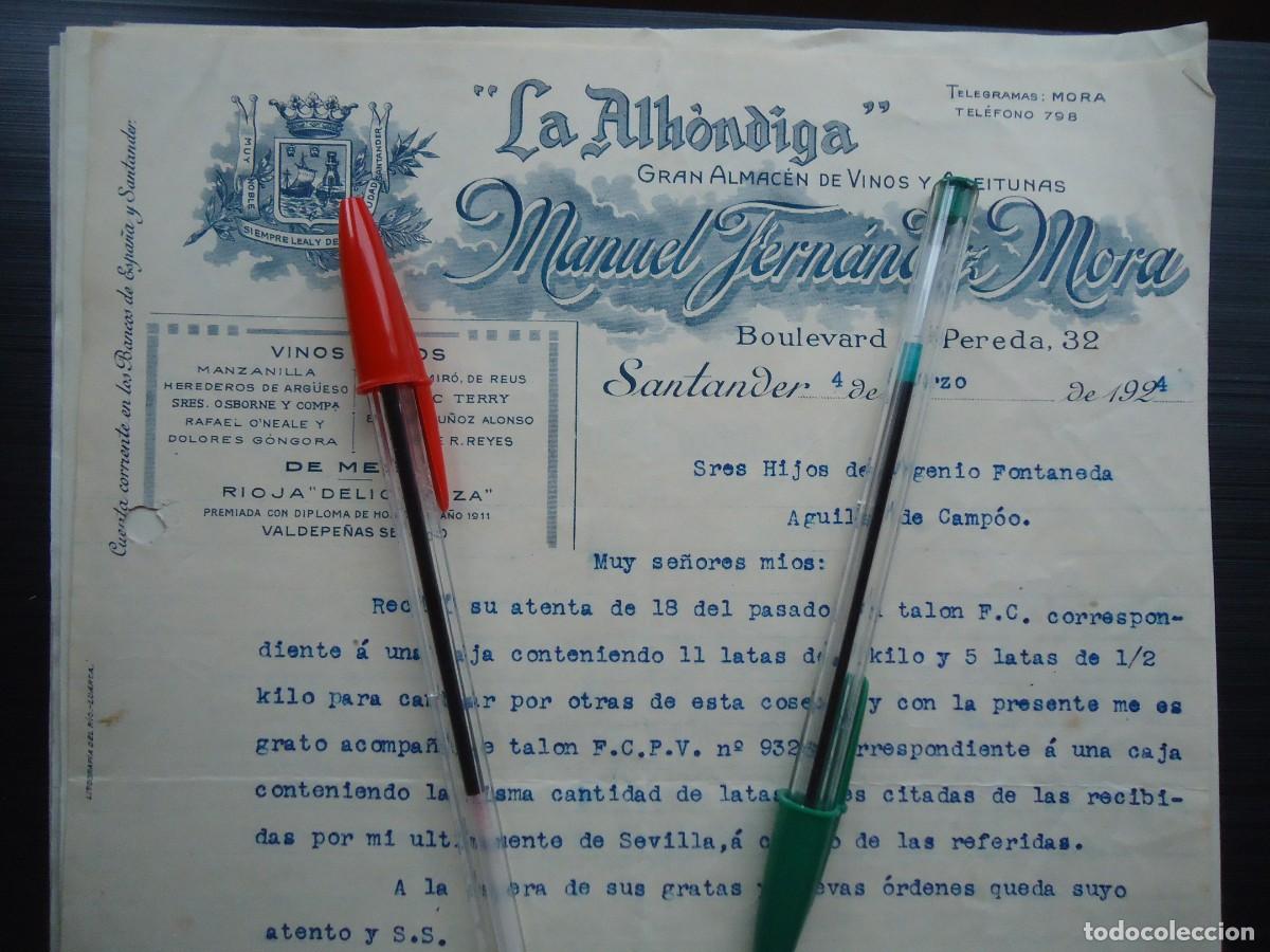 Facturas antiguas: alhondiga santander 1924 almacen vino licor co&ntilde;ac aceituna aceite santanderino monta&ntilde;es cantabria