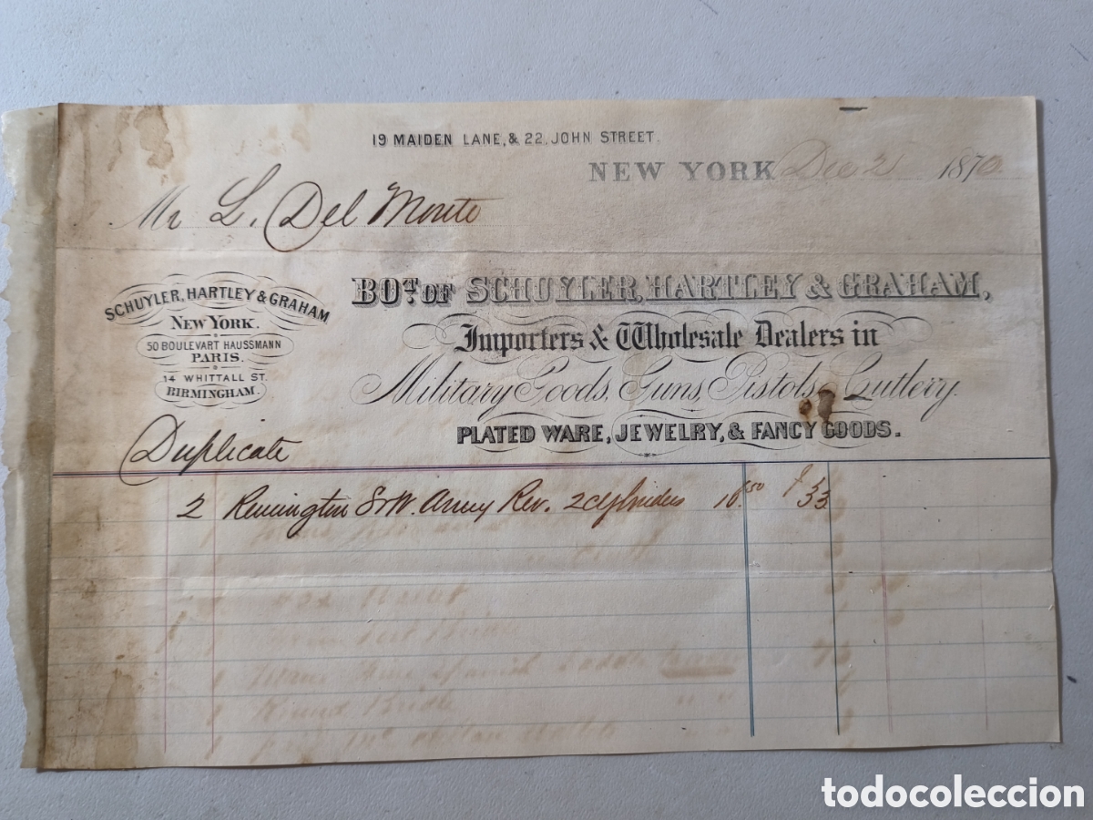 Facturas antiguas: Cuba, guerra de cuba,recibo por compra de armas del patriota Leonardo del monte ,a&ntilde;o 1870