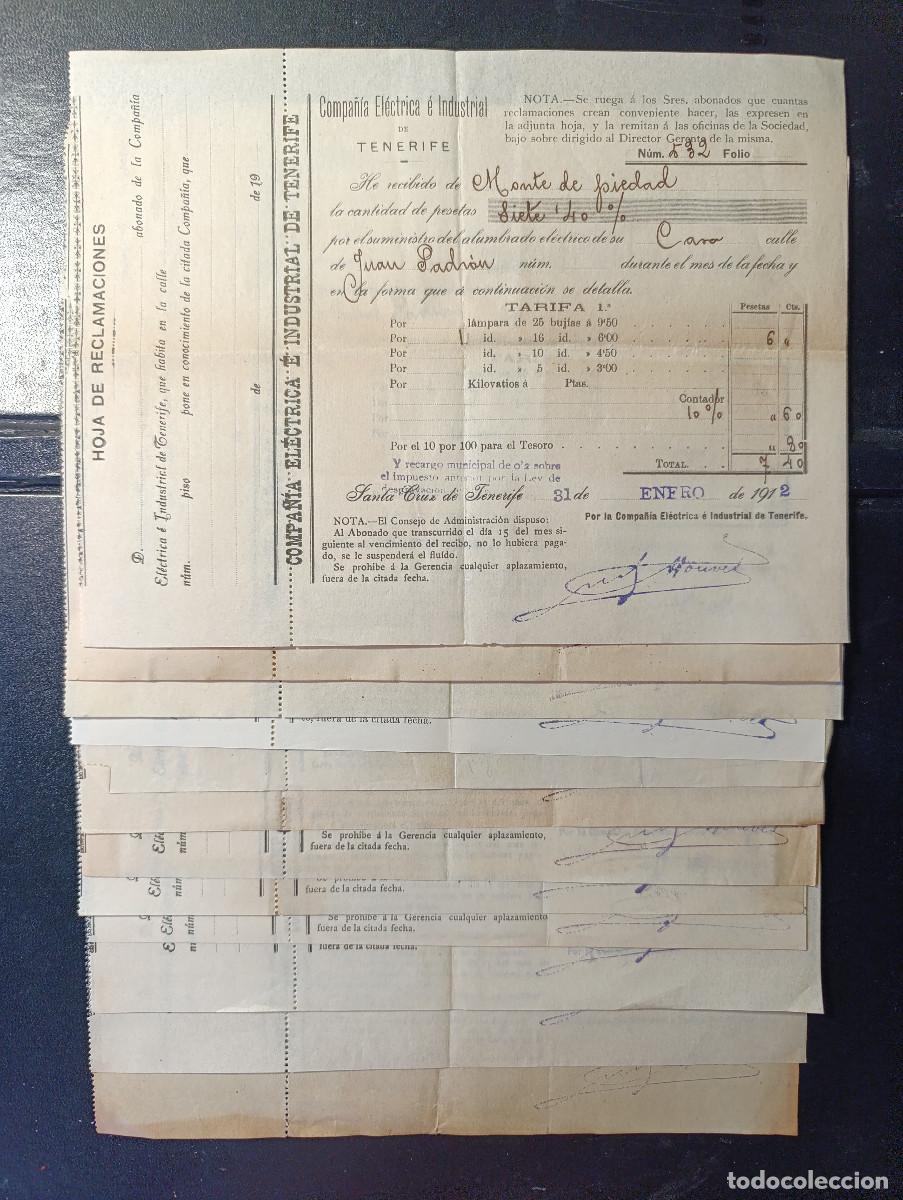 Facturas antiguas: EXCEPCIONAL LOTE DE FACTURAS DE LA COMPA&Ntilde;IA EL&Eacute;CTRICA E INDUSTRIAL DE TENERIFE. A&Ntilde;O COMPLETO 1912