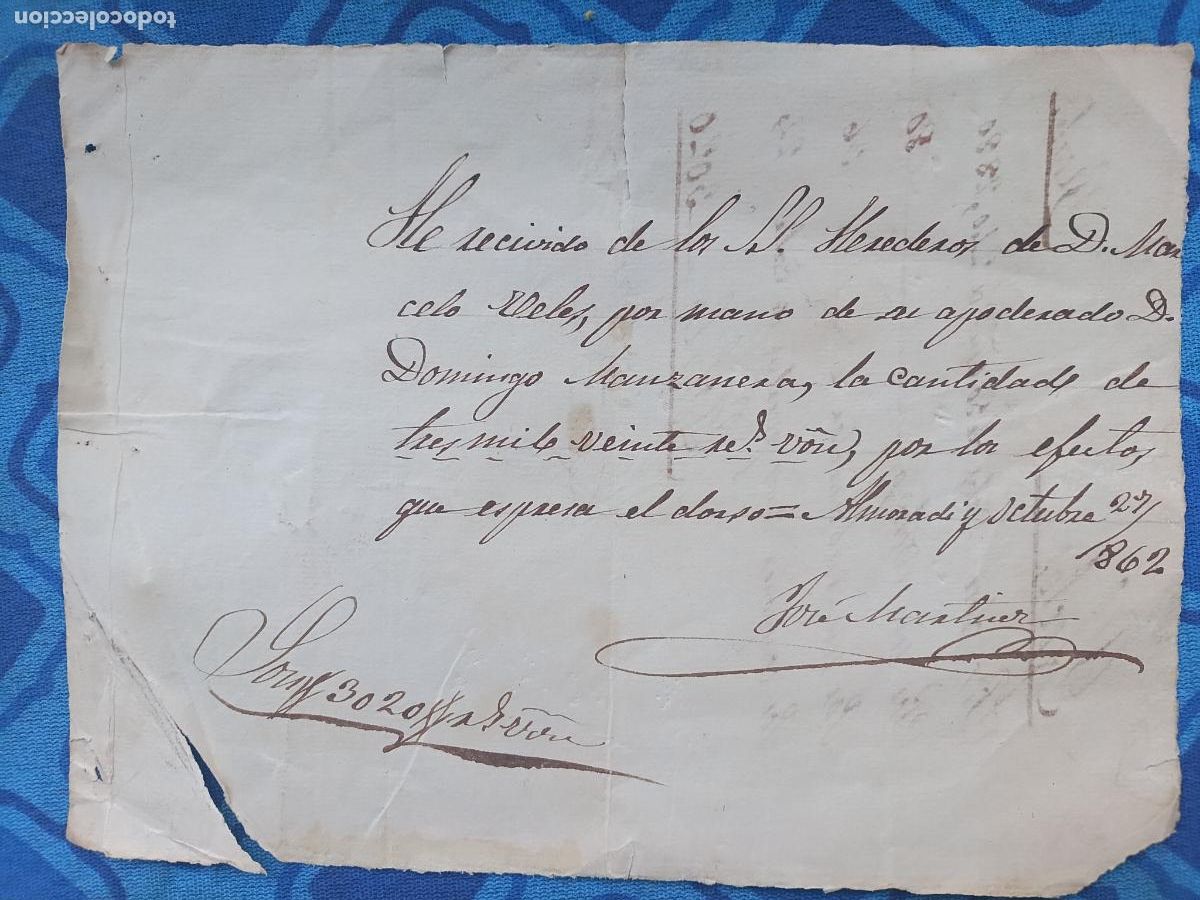 Facturas antiguas: Almorad&iacute;, Alicante, recibo de 1862