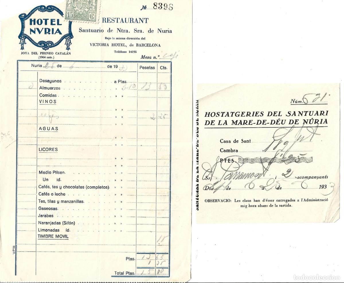 Facturas antiguas: NURIA-HOTEL NURIA-HOSTAGERIES DEL SANTUARI DE LA MARE DE DEU DE NURIA - ANY 1933