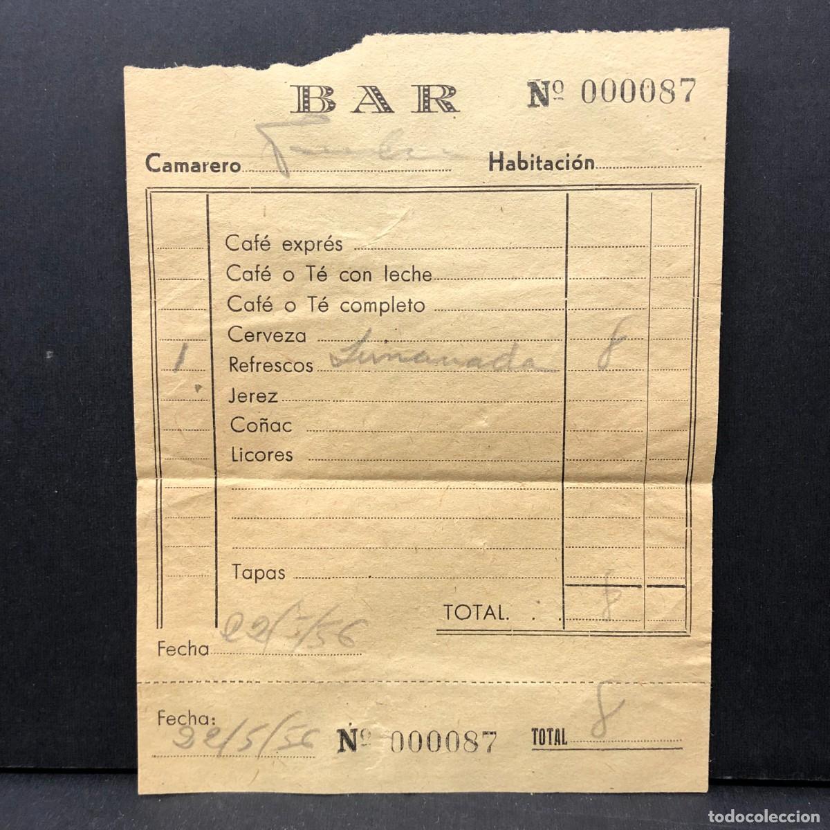 Facturas antiguas: S'AGAR&Oacute; - HOSTAL DE LA GAVINA - SAN FELIU DE GUIXOLS - RECIBO COMERCIAL BAR 1956 - RAR&Iacute;SIM / 5296