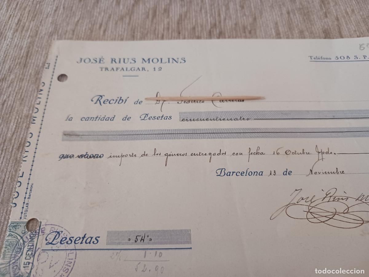 Facturas antiguas: ANTIGUA FACTURA Y RECIBI, JOSE RIUS MOLINS, FABRICA DE TOQUILLAS, BARCELONA 1929