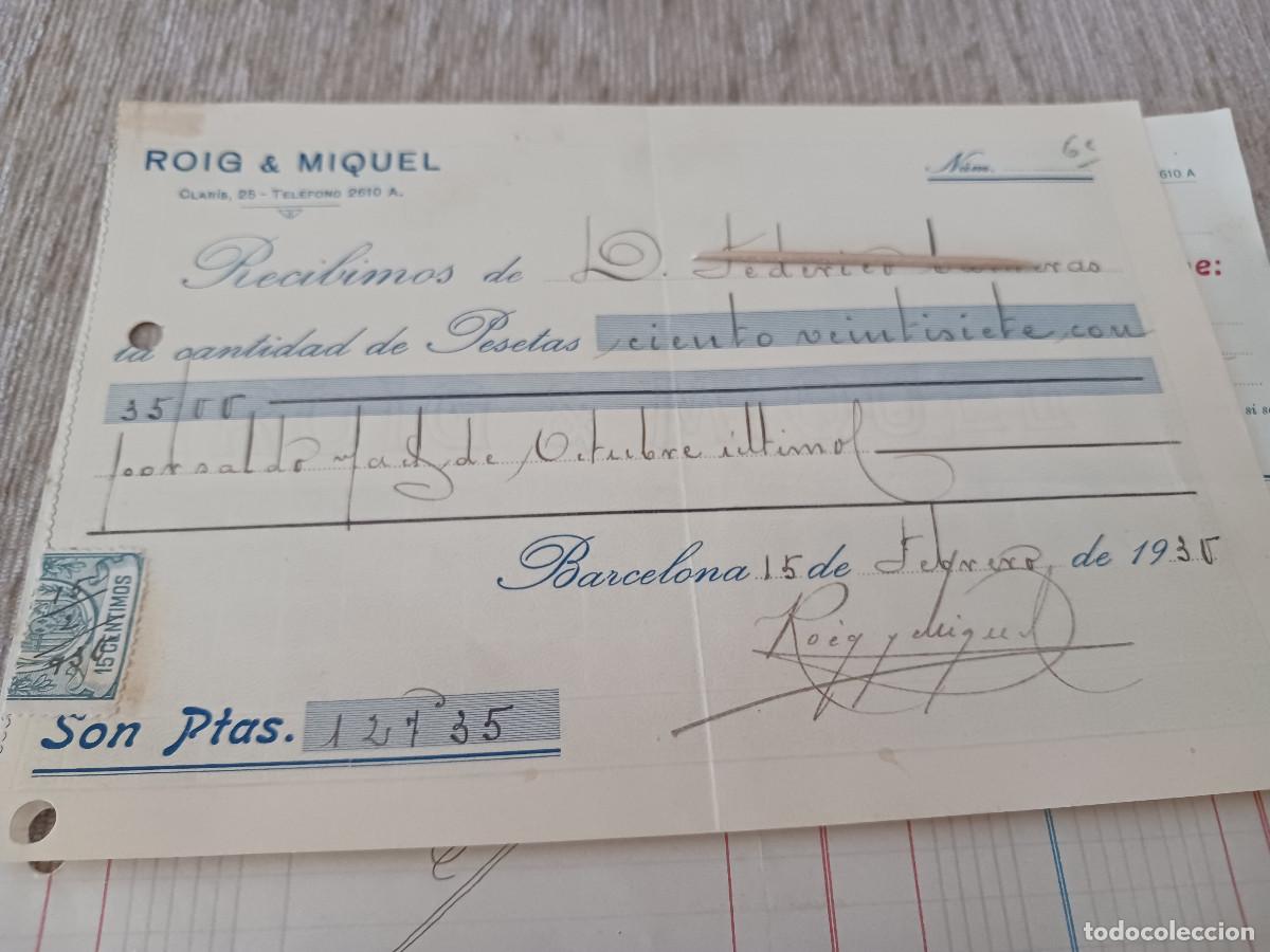 Facturas antiguas: ANTIGUA FACTURA Y RECIBI, fabrica de tejidos, roig & miquel, barcelona 1930