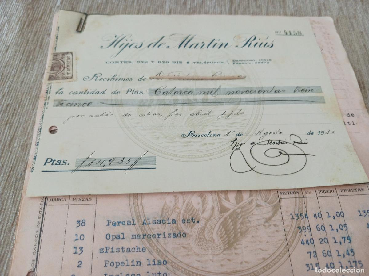 Facturas antiguas: ANTIGUA FACTURA Y RECIBI, fabrica de estampados, hijos de martin rius, barcelona 1930