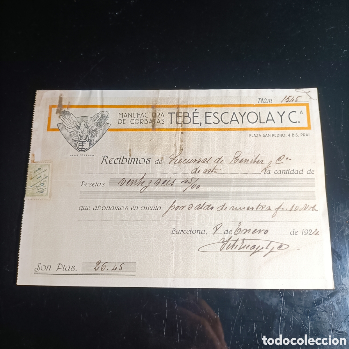 Facturas antiguas: FACTURA MANUFACTURA DE CORBATAS TENE, ESCAYOLA Y C.