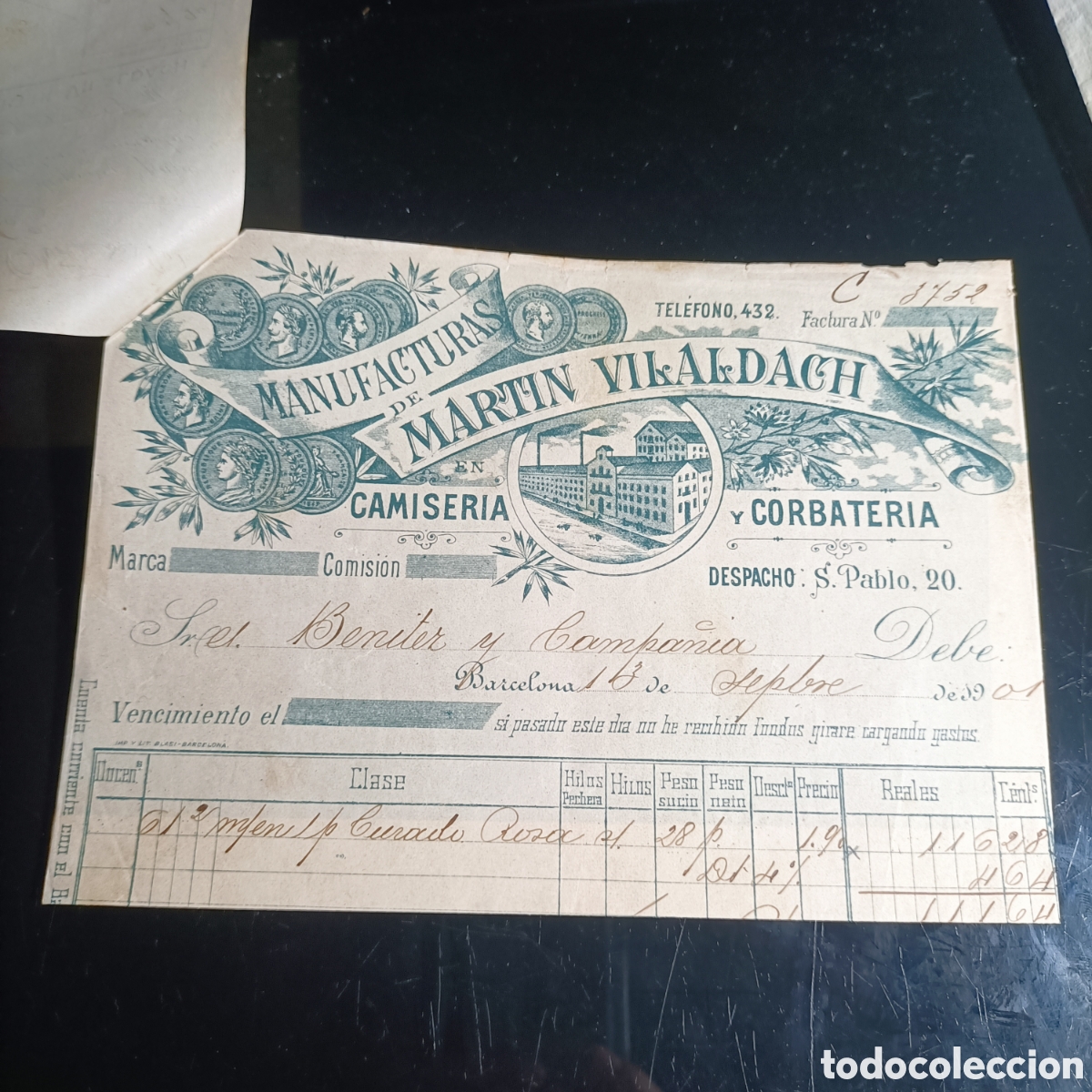 Facturas antiguas: FACTURA MARTIN VILALDACH. FECHA 1901