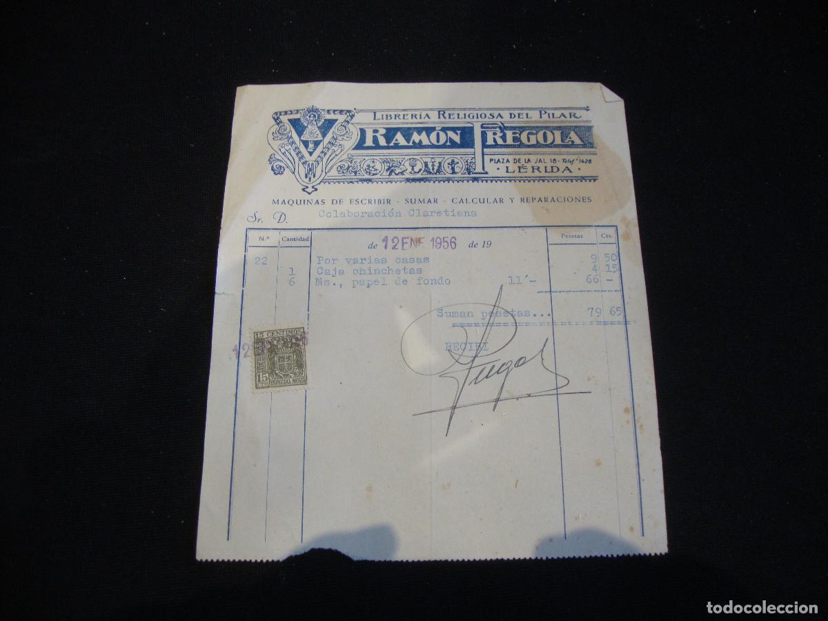 Facturas antiguas: ANTIGUA FACTURA LIBRERIA RAMON FREGOLA LERIDA 1956