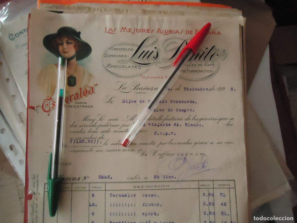 Facturas antiguas: art deco esmeralda luis benito ba&ntilde;eza leon chocolate bombon caramelos cafe leones pasteleria dulce