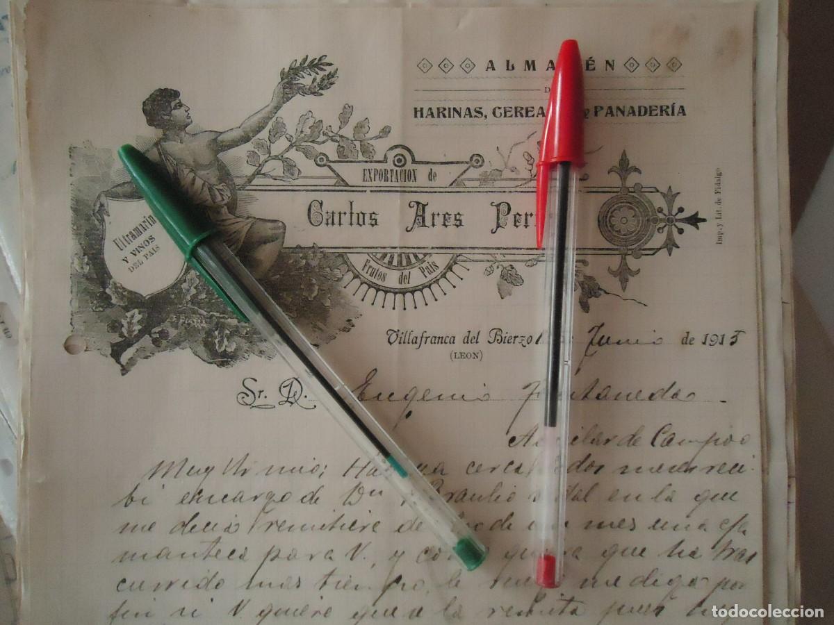 Facturas antiguas: harinas cereal panaderia villafranca bierzo burbia 1915 leon pan leones vino uva villafranquino