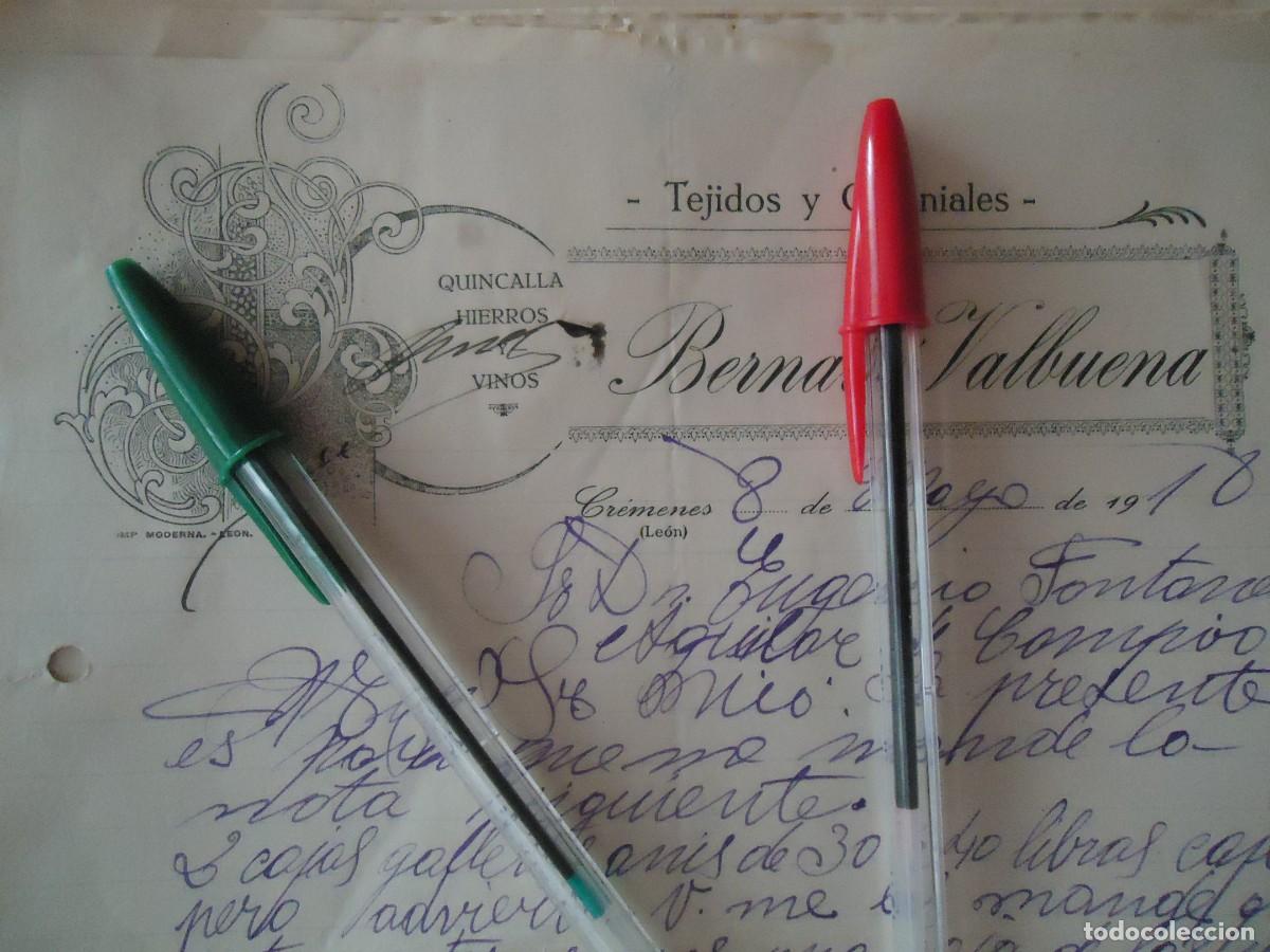 Facturas antiguas: factura bernabe valbuena cremenes leon vino tejidos coloniales hierro leones cistierna ria&ntilde;o 1918