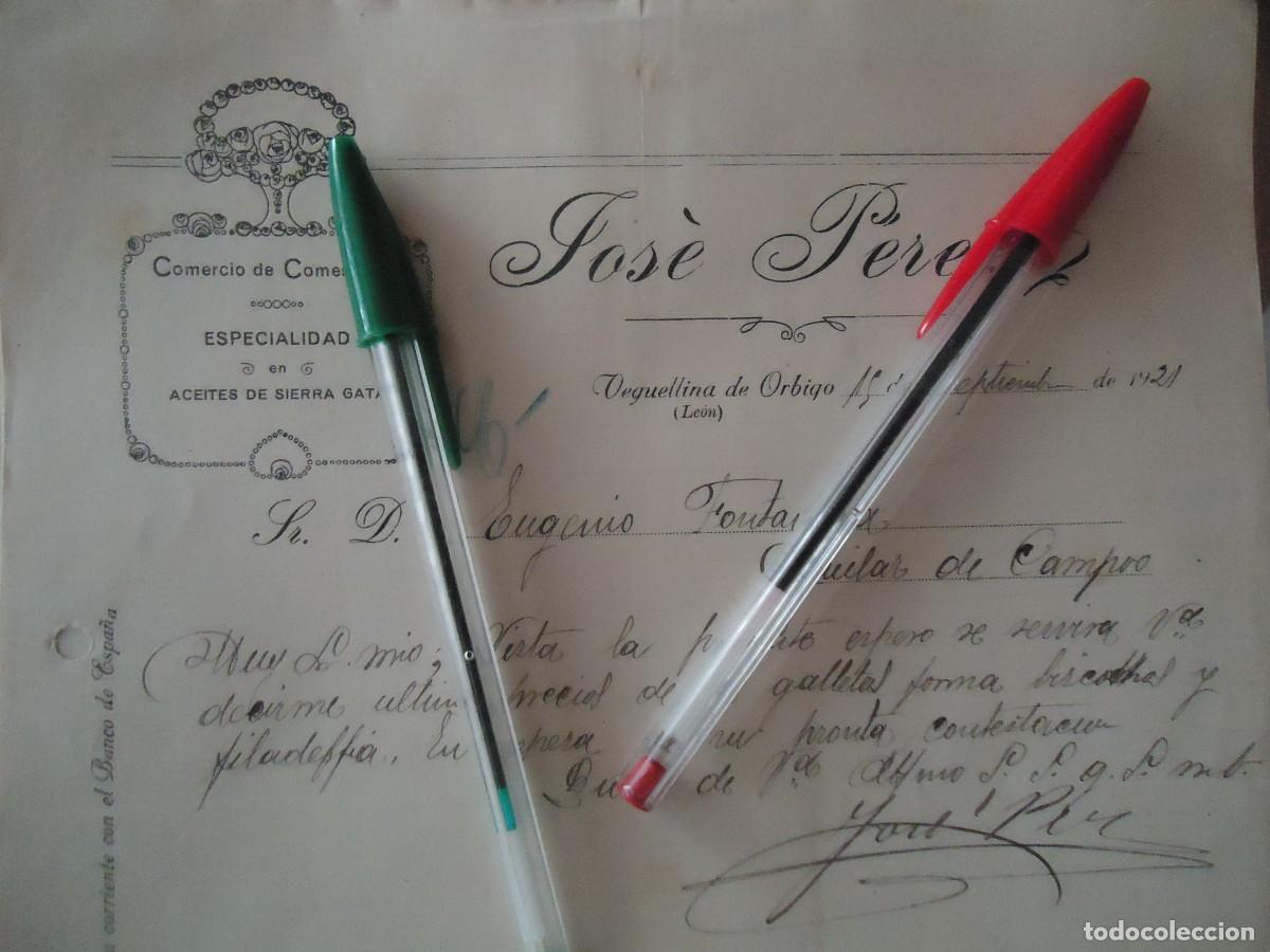 Facturas antiguas: factura jose perez comestibles coloniales veguellina leon coloniales leones 1921 aceite sierra gata