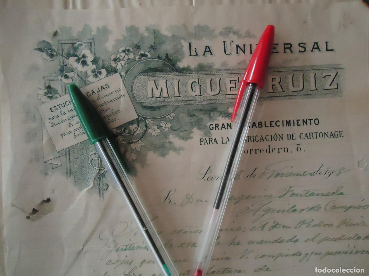 Facturas antiguas: factura miguel ruiz la universal leon 1908 cajas carton estuches leones imprenta encuadernacion