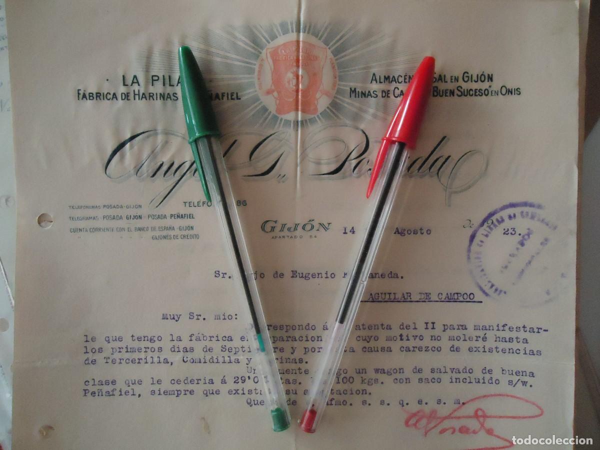 Facturas antiguas: harinas la pilar angel posada gijon asturias sal mina carbon buen suceso onis 1923 mineria asturiana