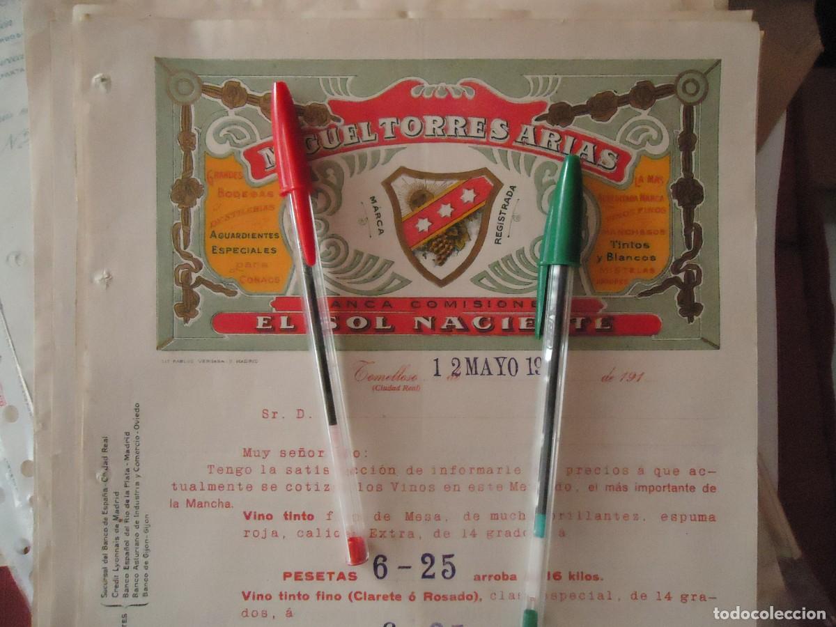 Facturas antiguas: factura bodegas miguel torres tomelloso ciudad real 1916 licor aguardiente vino fino mistela arrope