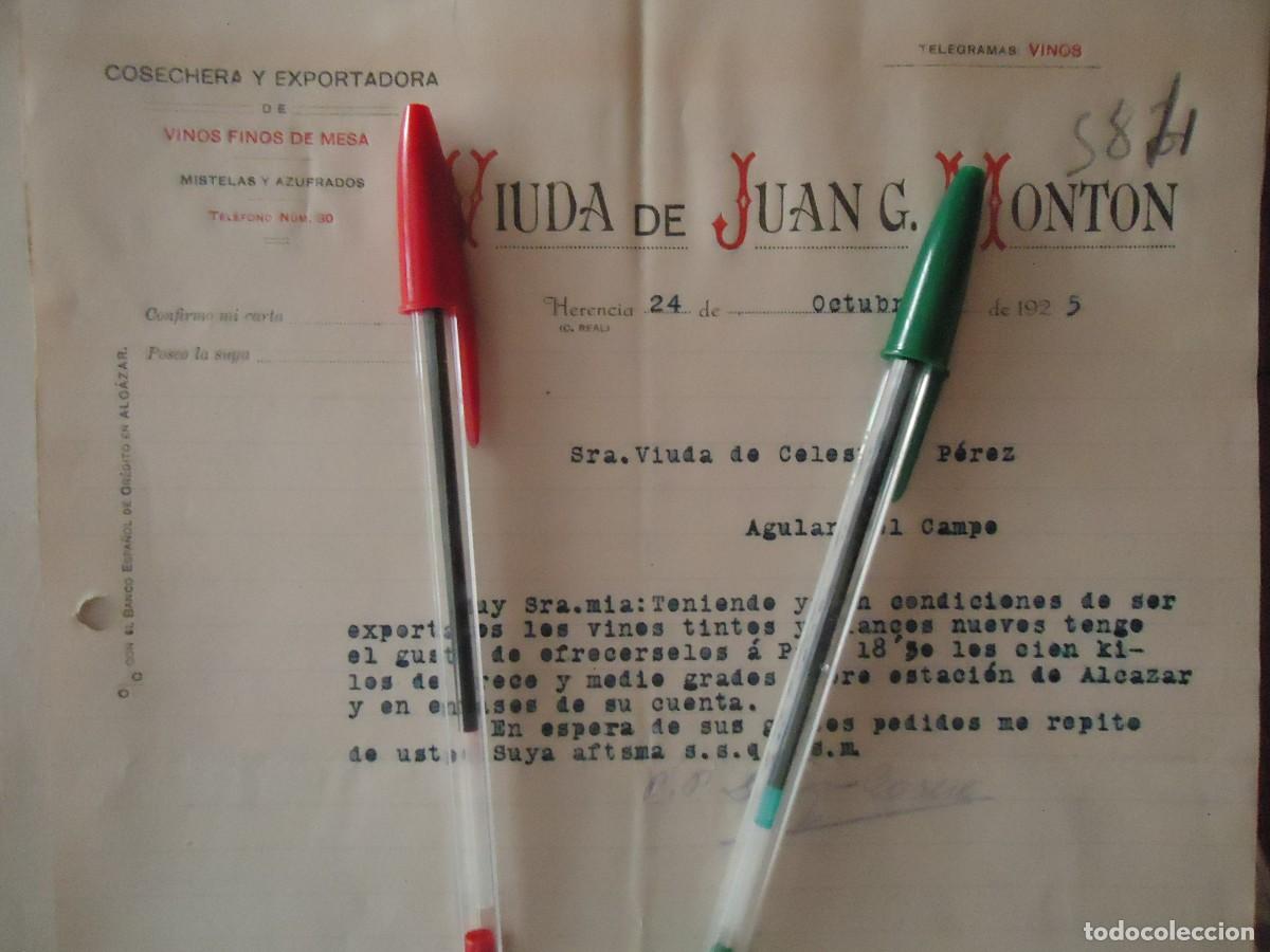 Facturas antiguas: factura juan monton herencia ciudad real 1920 vino fino vid vendimia manchego mancha cosecha