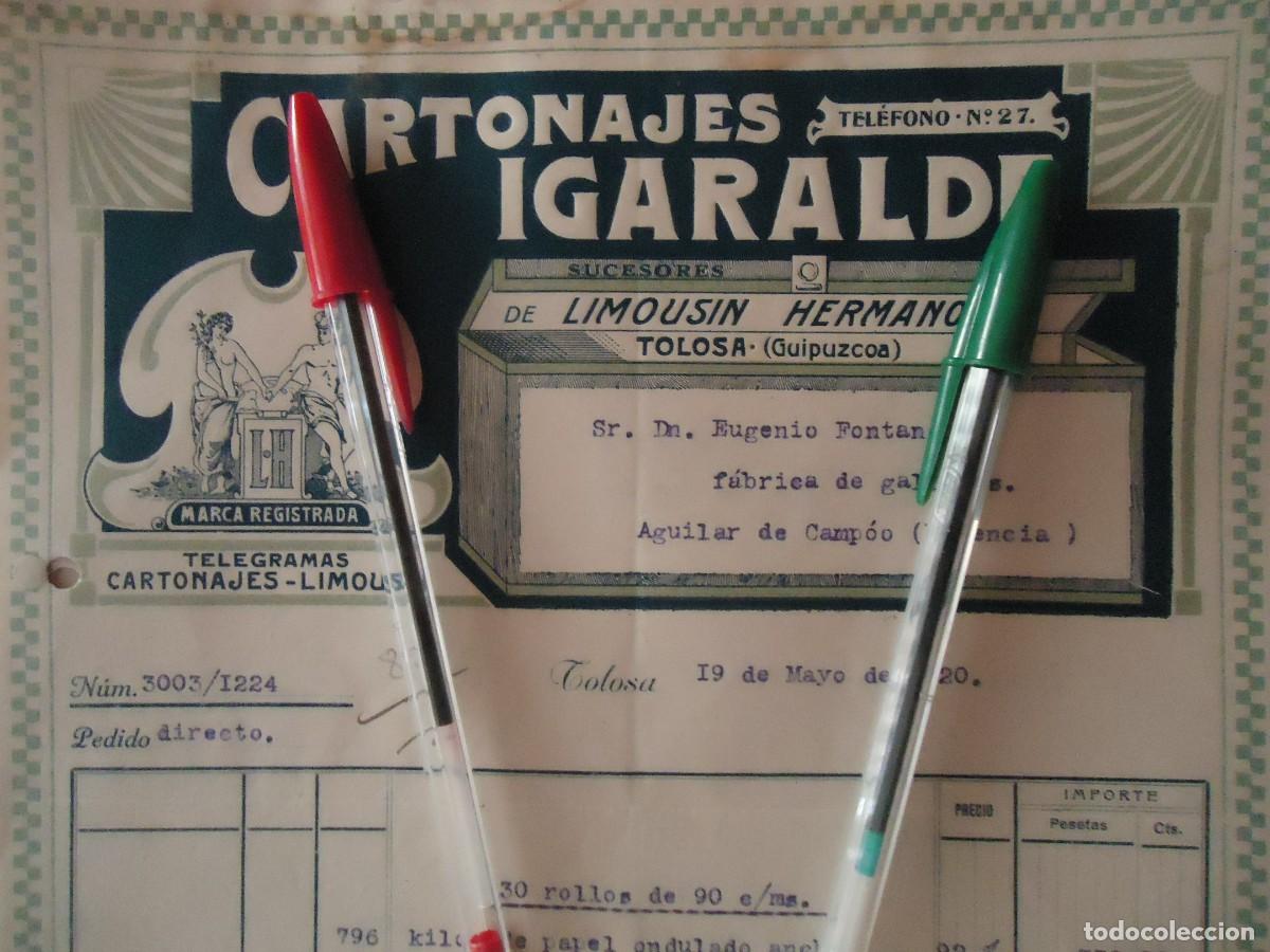 Facturas antiguas: graficas igaralde tolosa 1920 guipuzcoa imprenta litografia etiquetas cartonaje papel tolosarra