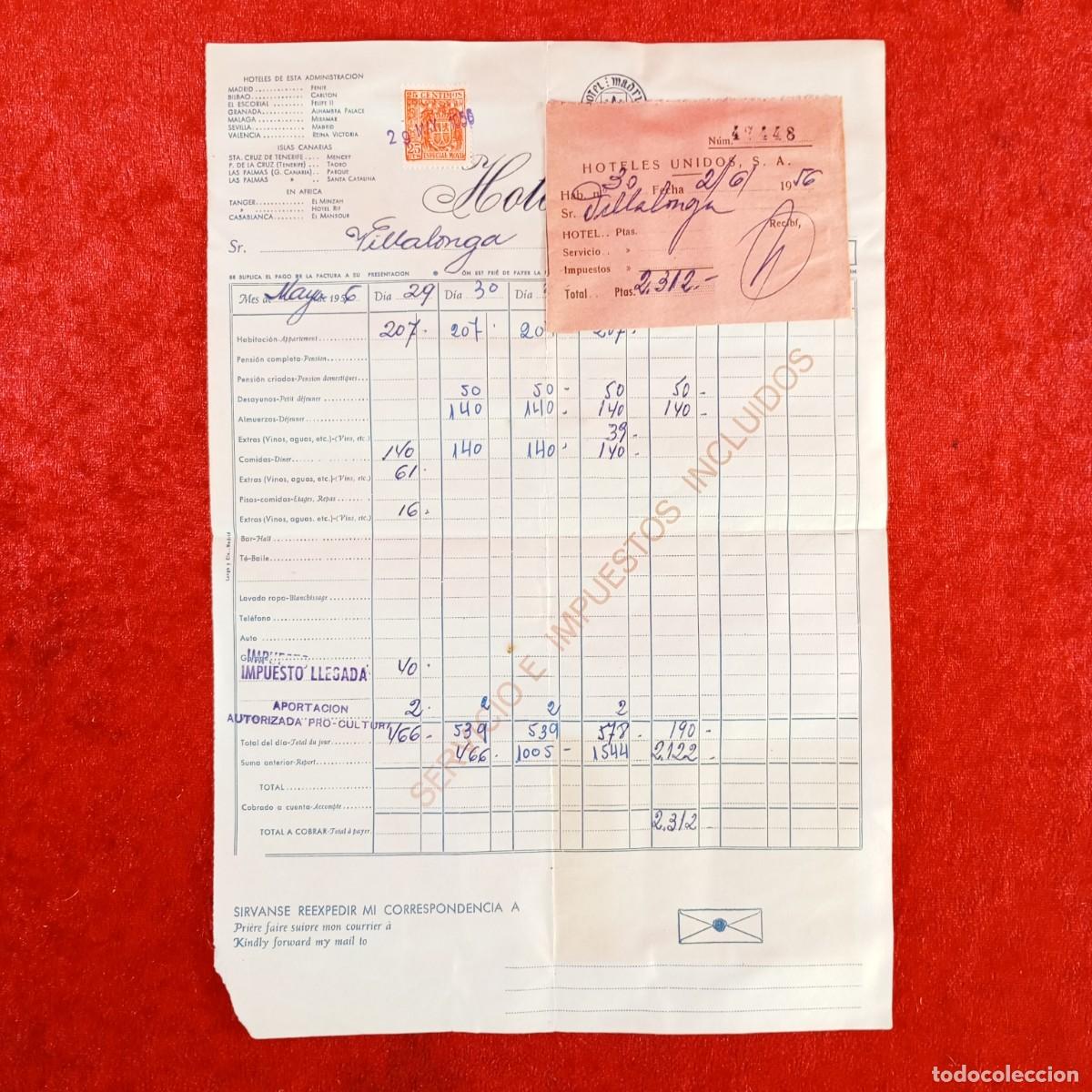 Facturas antiguas: HOTEL MADRID - SEVILLA - A&Ntilde;O 1956 - FACTURA COMERCIAL DEL HOTEL / 761