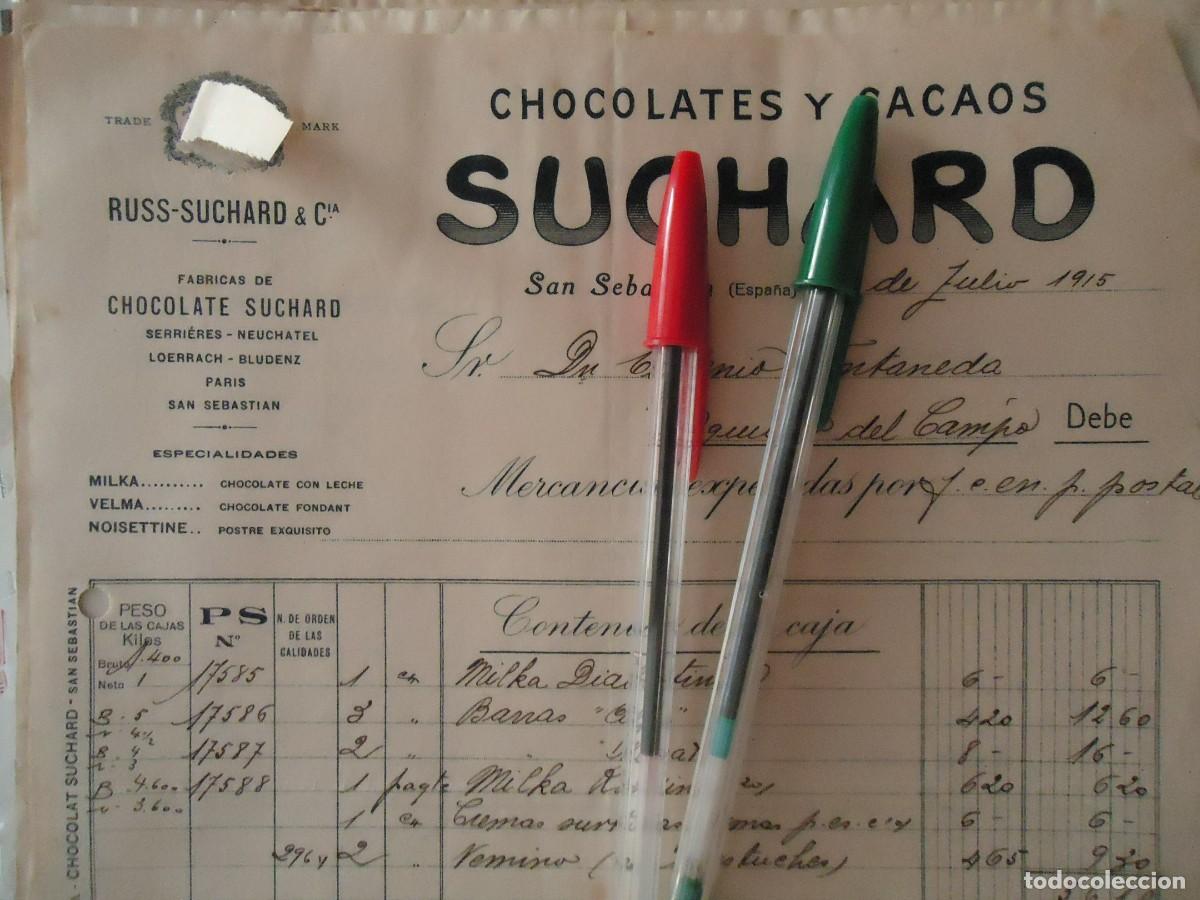 Facturas antiguas: factura chocolate cacao milka suchard san sebastian guipuzcoa 1915 guipuzcoano reposteria dulce