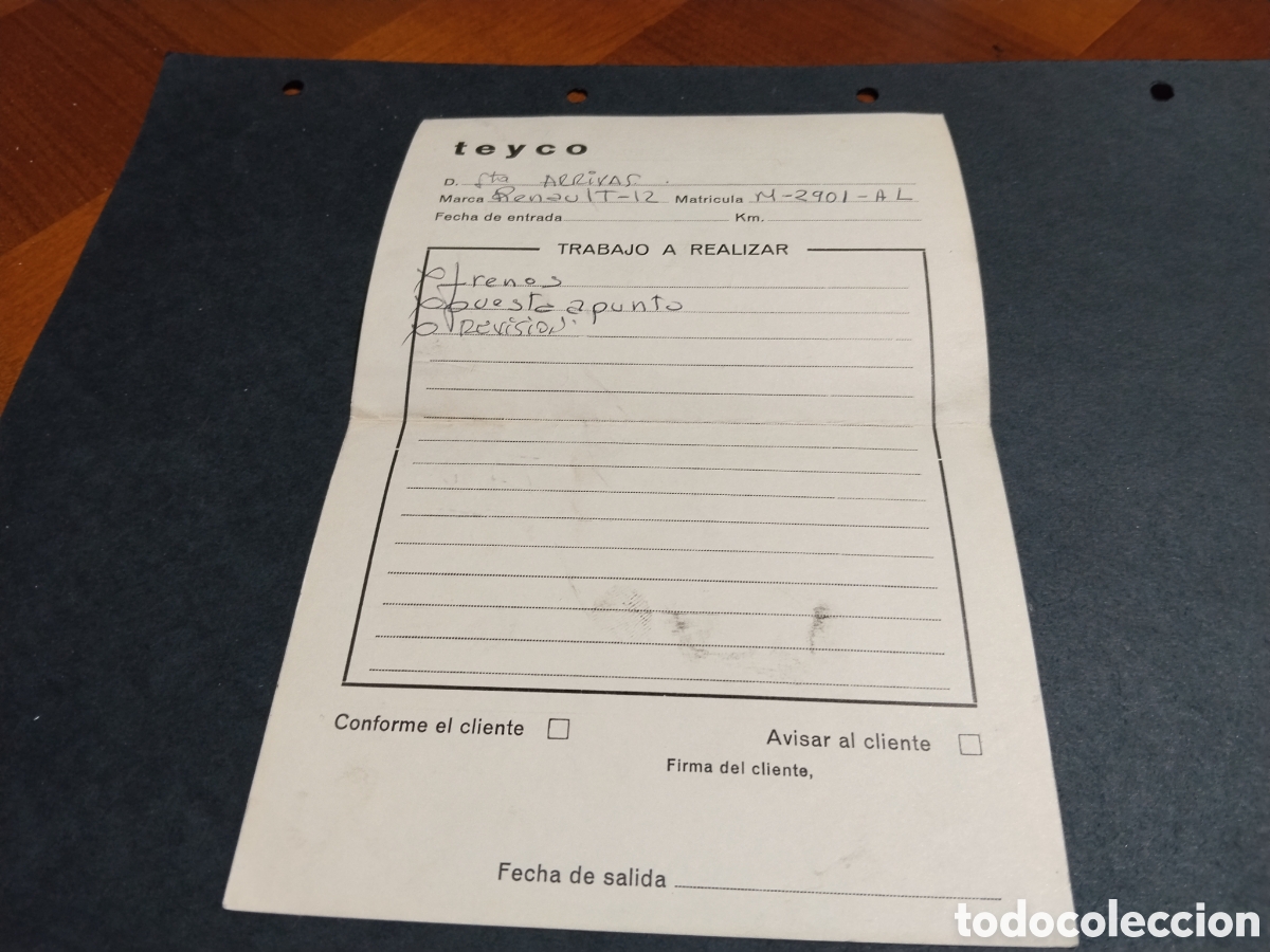 Facturas antiguas: Factura teyco taller mec&aacute;nico, reparaci&oacute;n a RENAULT -12