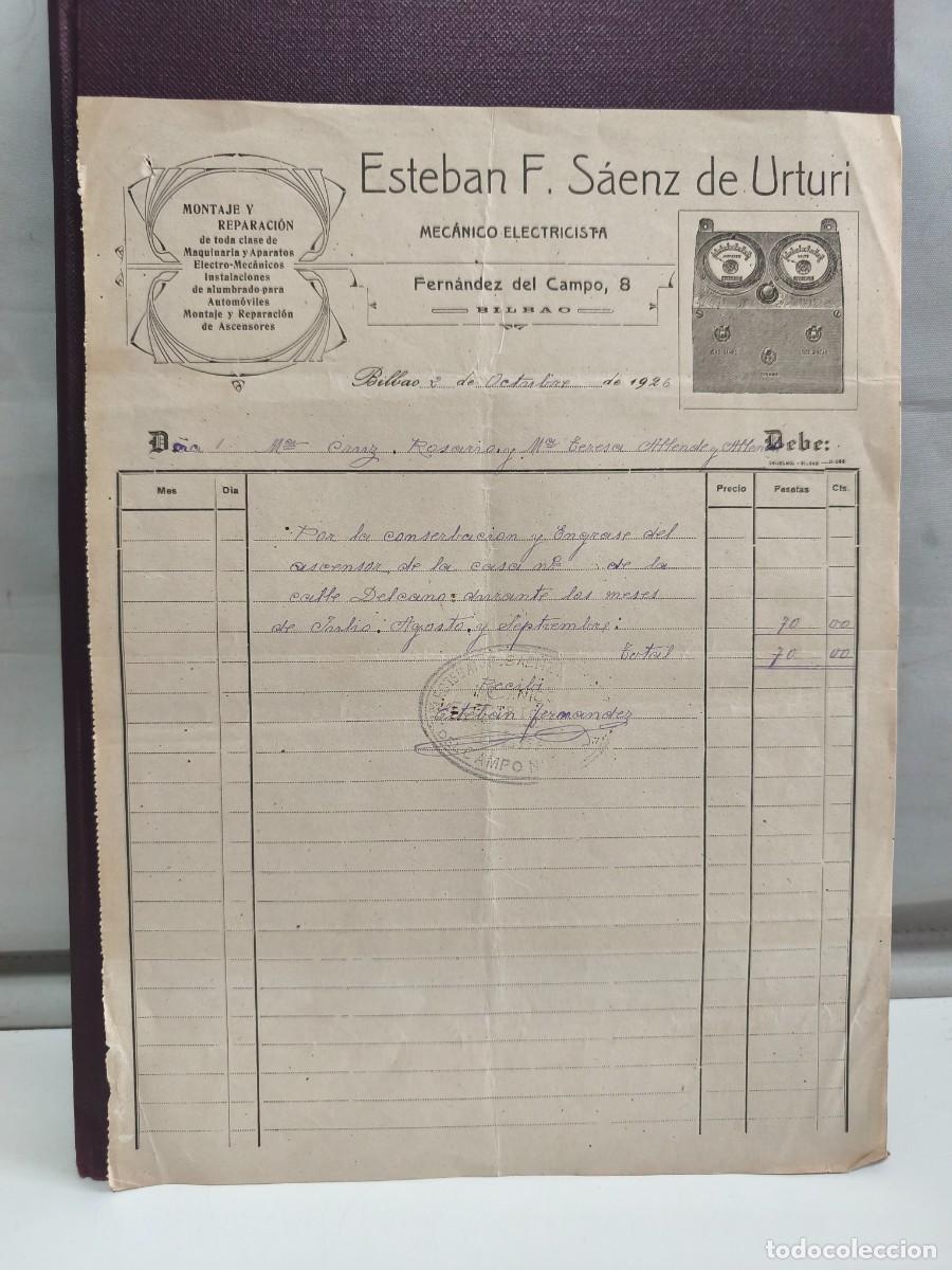 Faturas antigas: ESTEBAN F. S&Aacute;ENZ DE URTURI. MEC&Aacute;NICO ELECTRICISTA. MONTAJE Y REPARACI&Oacute;N. BILBAO 1926