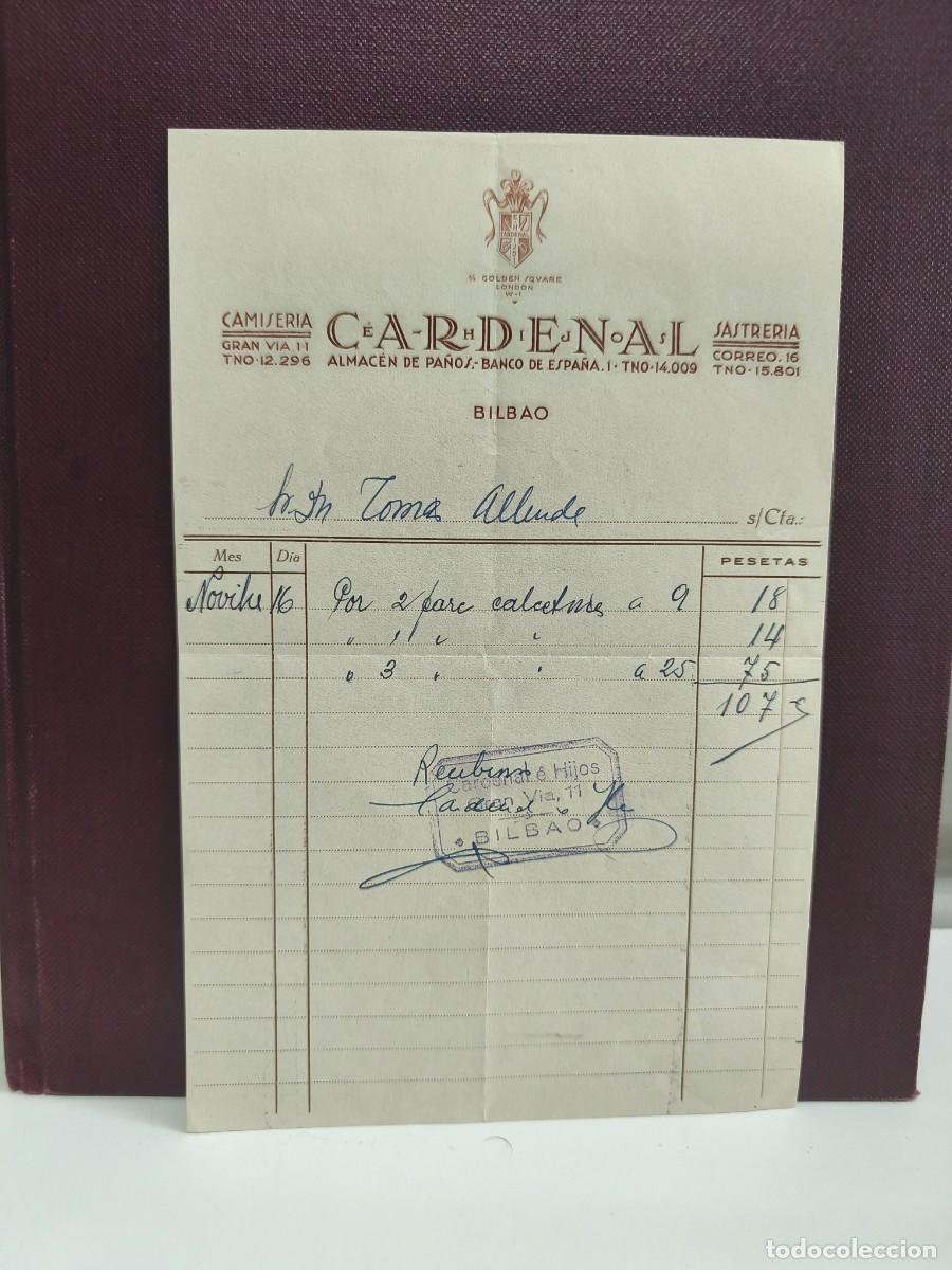 Faturas antigas: CARDENAL. CAMISER&Iacute;A. SASTRER&Iacute;A. ALMAC&Eacute;N DE PA&Ntilde;OS. BILBAO.