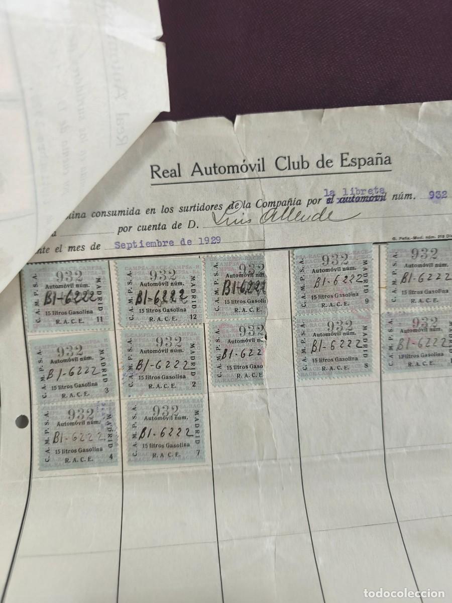 Alte Rechnungen: REAL AUTOM&Oacute;VIL CLUB DE ESPA&Ntilde;A. GASOLINA CONSUMIDA. A&Ntilde;O 1929. R.A.C.E.