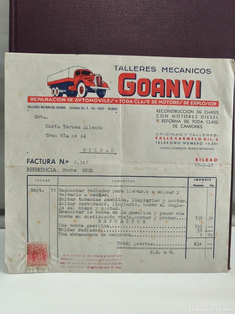 Alte Rechnungen: TALLERES MEC&Aacute;NICOS GOANVI. REPARACI&Oacute;N DE AUTOMOVILES Y TODA CLASE DE MOTORES DE EXPLOSION. BILBAO