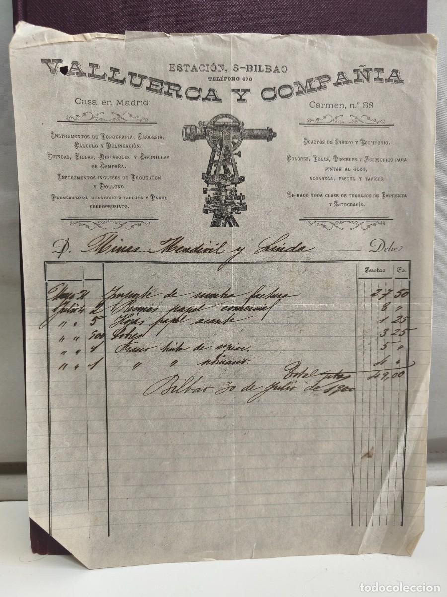 Alte Rechnungen: VALLUERCA Y COMPA&Ntilde;IA. MINA MENDIVIL Y LINDA. BILBAO 1900.