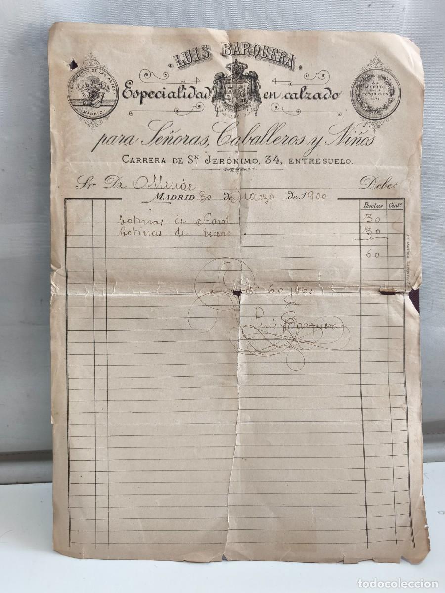 Factures anciennes: LUIS BARQUERA. ESPECIALIDAD EN CALZADO PARA SE&Ntilde;ORAS, CABALLEROS Y NI&Ntilde;OS. MADRID 1900.