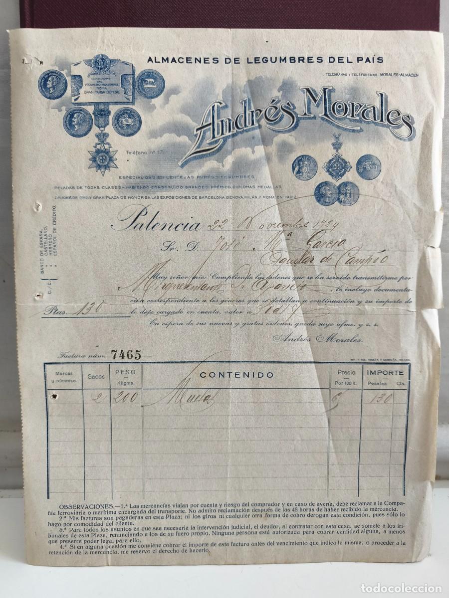 Old Invoices: ALMACENES DE LEGUMBRES DEL PA&Iacute;S. ANDR&Eacute;S MORALES. PALENCIA 1924