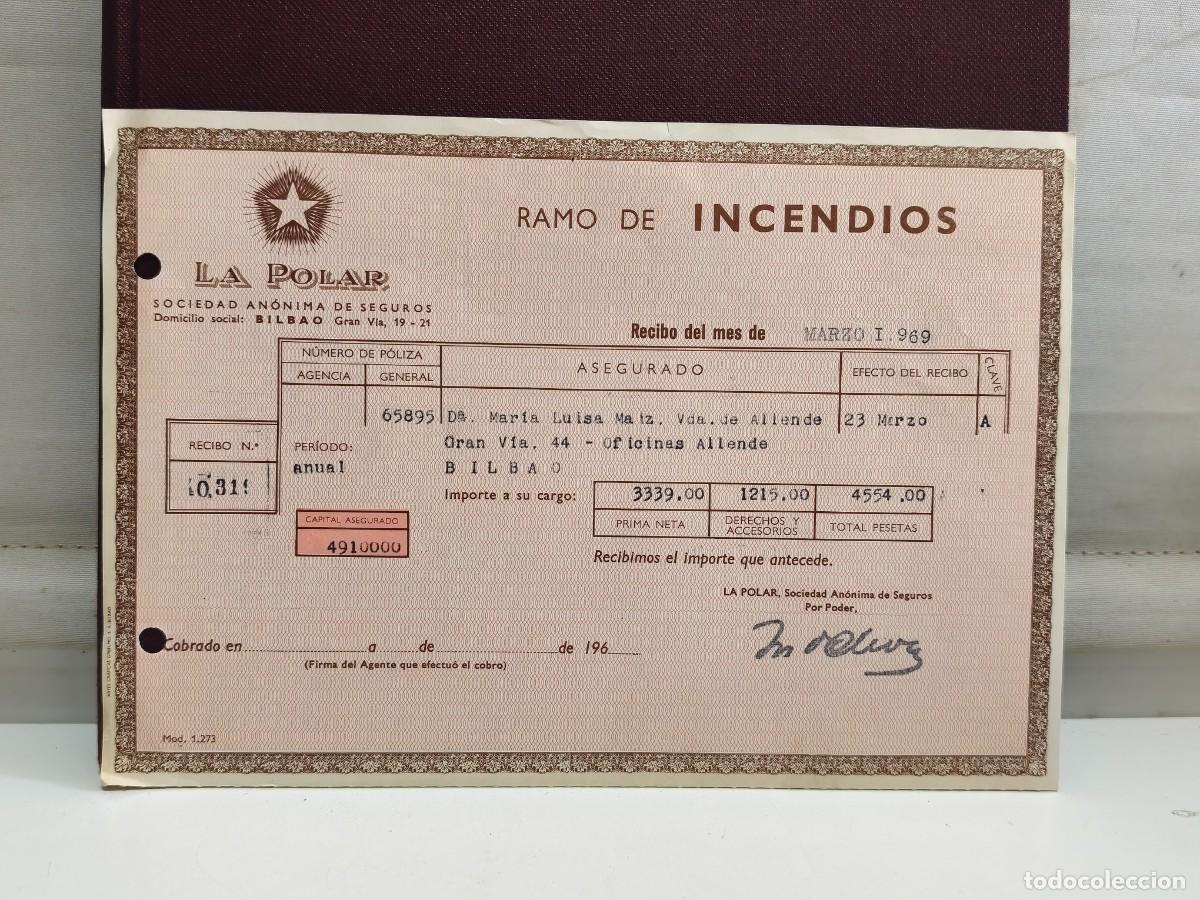 Old Invoices: LA POLAR SOCIEDAD AN&Oacute;NIMA DE SEGUROS. RAMO DE INCENDIOS. BILBAO 1969.