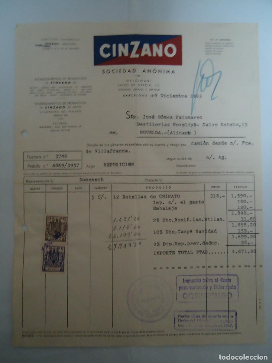 Faturas antigas: FACTURA DEL A&Ntilde;O 1963 DE CINZANO S.A. DE BARCELONA. PP -12