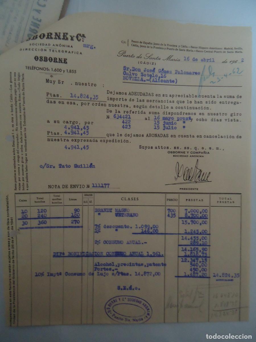 Facturas antiguas: FACTURA DEL A&Ntilde;O 1962 DE OSBORNE Y CIA. PUERTO DE SANTA MARIA. PP -12