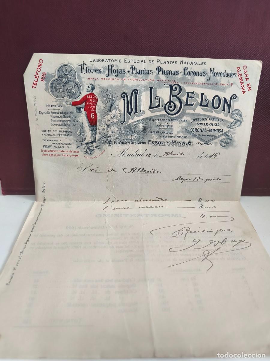 Facturas antiguas: LABORATORIO ESPECIAL DE PLANTAS NATURALES. M.L. BELON. MADRID 1916