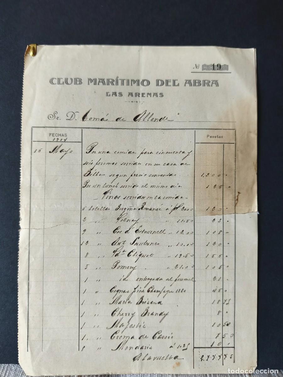 Facturas antiguas: CLUB MAR&Iacute;TIMO DEL ABRA. LAS ARENS. CONJUNTO DE 2 FACTURAS. A&Ntilde;O 1914