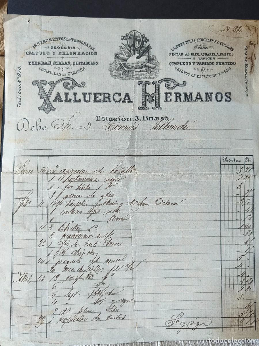Old Invoices: VALLUERCA HERMANOS. INSTRUMENTOS DE TOPOGRAFIA. GEODESIA. BILBAO 1910