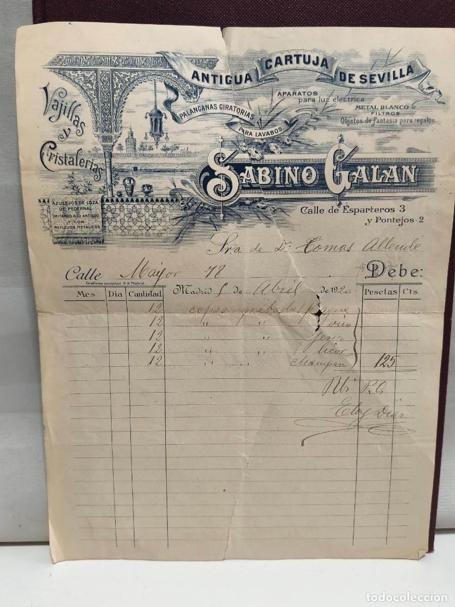 Facturas antiguas: ANTIGUA CARTUJA DE SEVILLA. SABINO GALAN. MADRID 1920