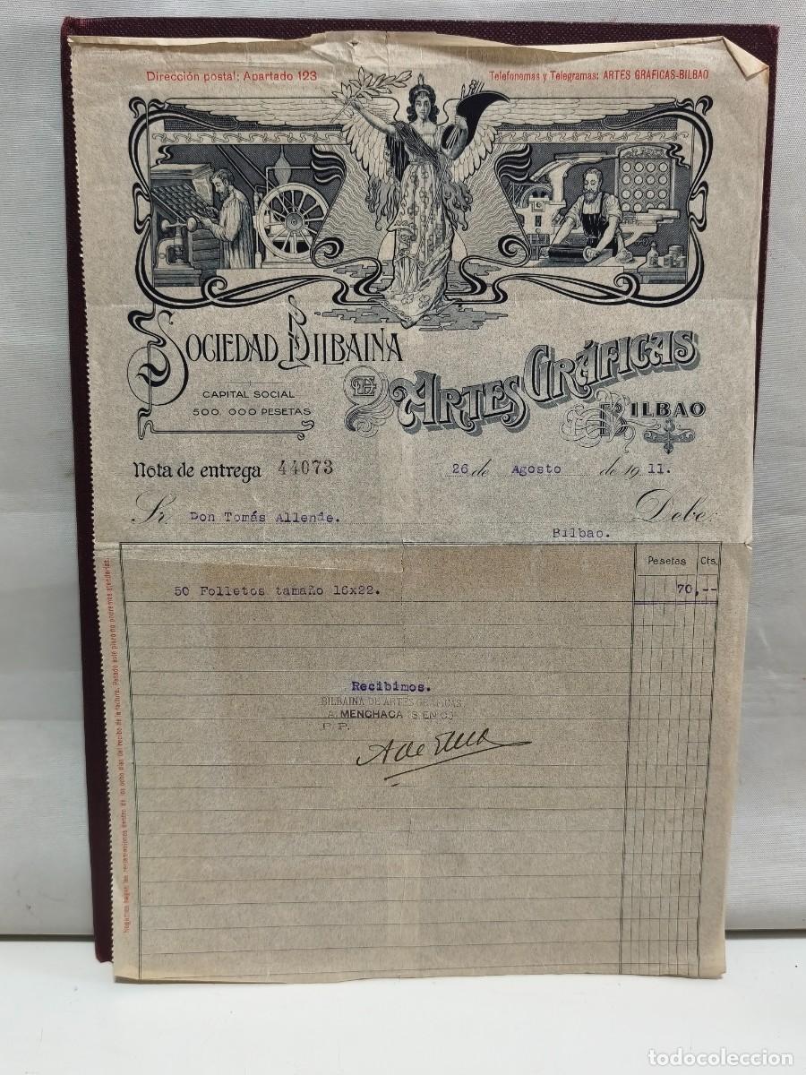 Faturas antigas: SOCIEDAD BILBAINA DE ARTES GRAFICAS. BILBAO 1911.