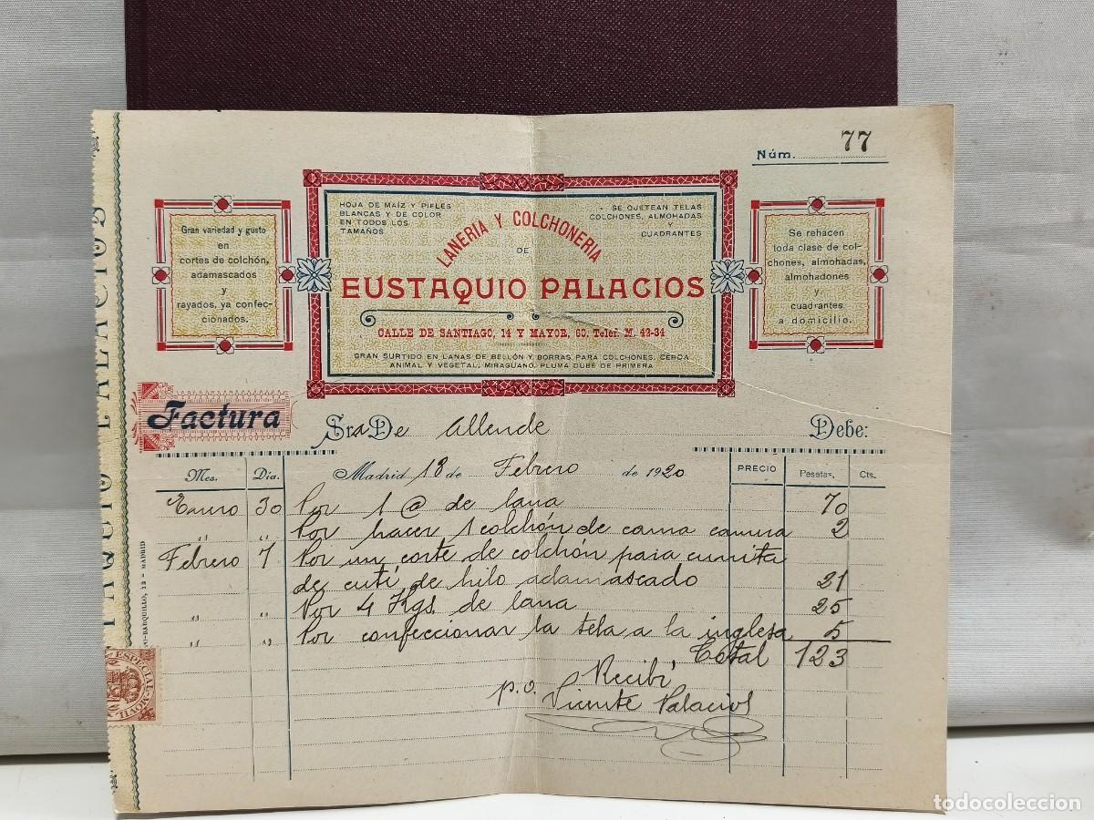 Faturas antigas: LANERIA Y COLCHONERIA EUSTAQUIO PALACIOS. MADRID 1920.