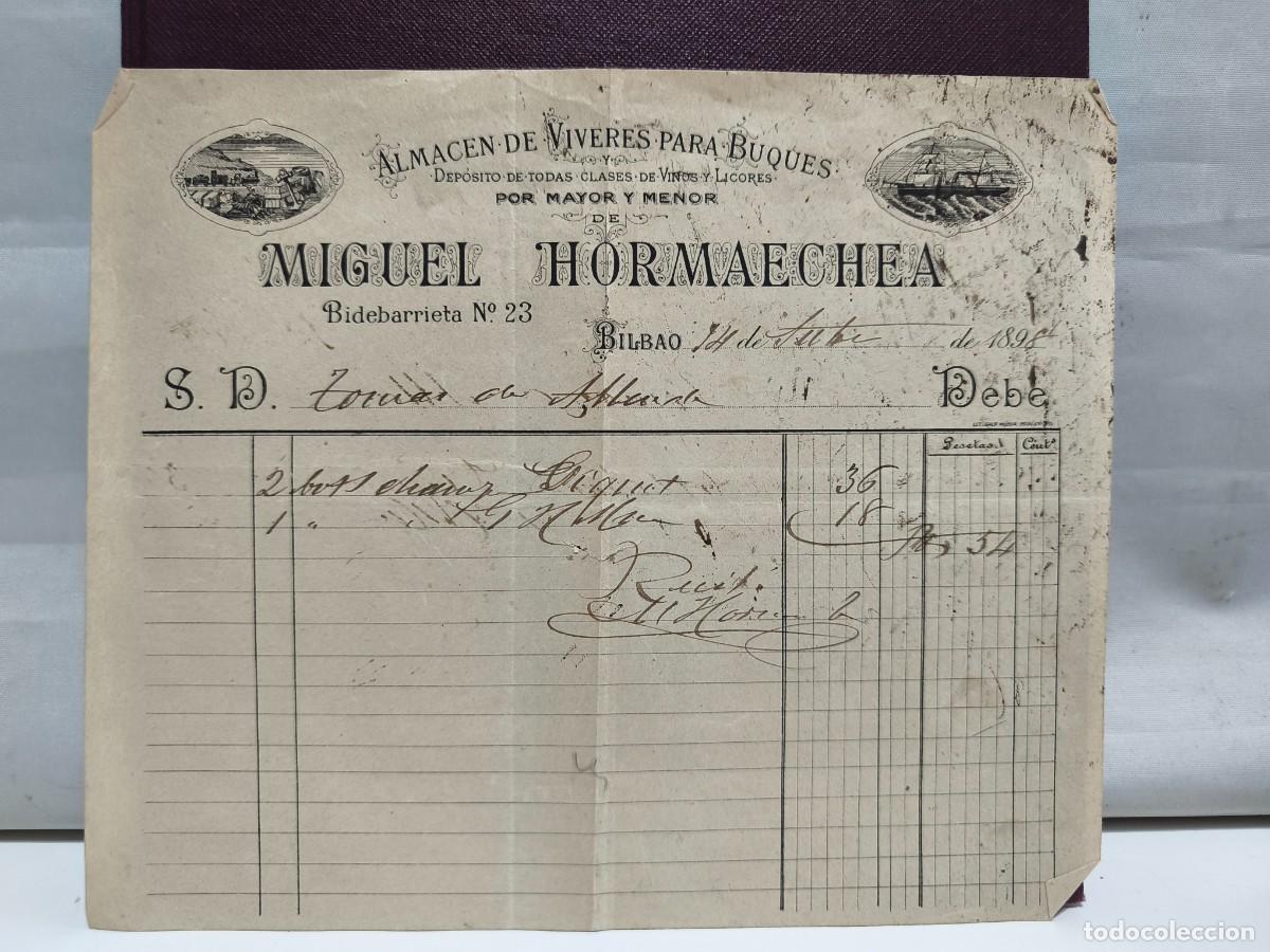 Alte Rechnungen: ALMACEN DE VIVERES PARA BUQUES. DEPOSITO DE VINOS Y LICORES DE MIGUEL HORMAECHEA. BILBAO 1898