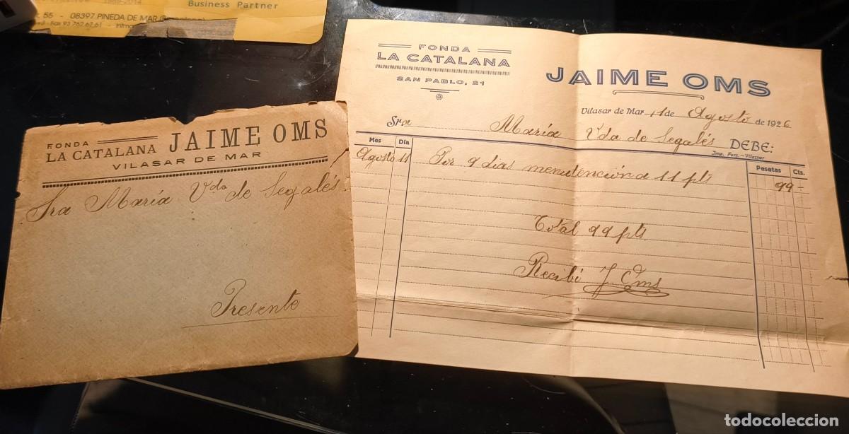 Old Invoices: SOBRE Y CARTA FACTURA A&Ntilde;O 1926 - FONDA CATALANA -TRES LEONES HOY - VILASSAR DE MAR