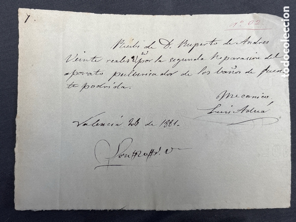 Fatture antiche: Valencia 1881 SEGUNDA FACTURA de un mec&aacute;nico de los ba&ntilde;os de fuente podrida